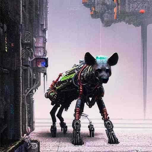 robotic hyena, cyberpunk 2 0 7 7, highly detailed beksinski style art 