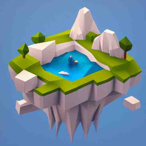 dream a floating island isometric art, low poly art, game art, artstation, 3D render, cgsociety