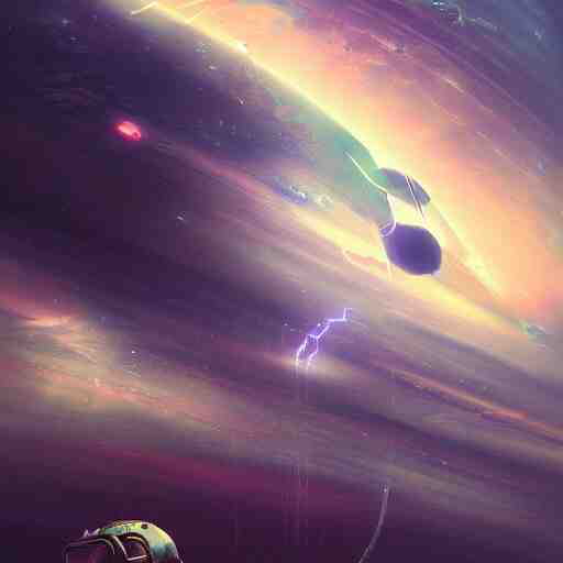 futuristic astronaut falling through jovian clouds in jupiter, psychedelic cyberpunk art by cedric peyravernay, highly detailed, excellent composition, cinematic concept art, dramatic lighting, trending on artstation 