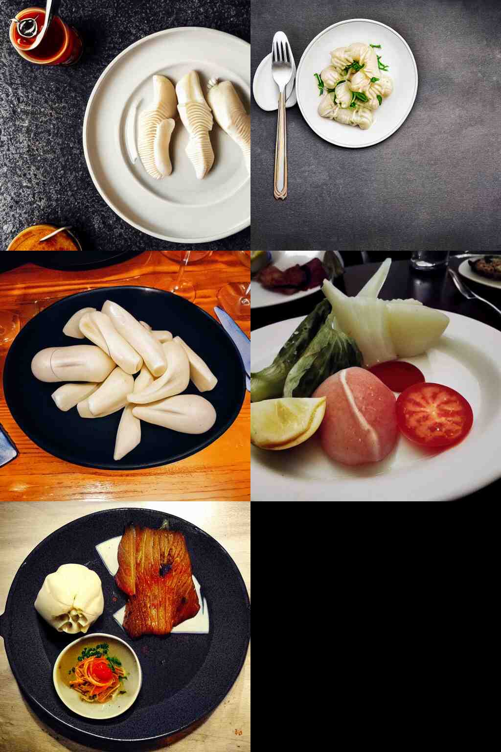 a professional food photo of raw white bones served in a plate in the fine restaurant, iphone 4 k, professional photo, very detailed 