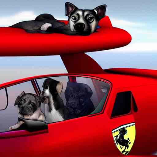 digital art, trending on artstation, a ferrari aircraft, driven by an american stanford, in an alternate world, in which humans are pets of dogs 