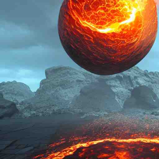 a sphere of molten core, melting sphere, glowing magma sphere, lava sphere, state of the art 3 d graphics, centered, in center, unreal engine, highly detailed, epic 