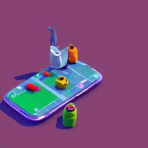 3 d cute object of the pc monitor, mobile game, isometric art, centralised, mohamed chahin, blender cycles render, solid colours material, no background and shadows 