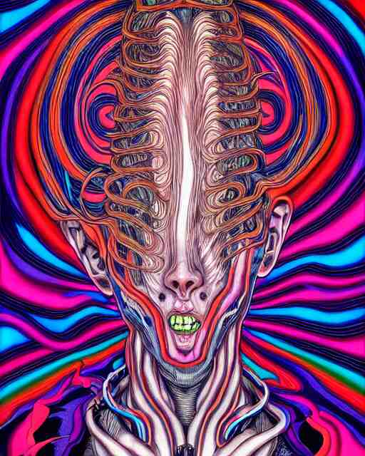 human spirit breaking away, conjuring psychedelic background, part by shintaro kago, part by alex gray, ross tran, james jean, ultra realistic, highly detailed, 8 k, trending on artstation, symmetry 