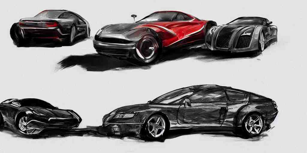 mashup concept of two cars as one. No background, concept art style.