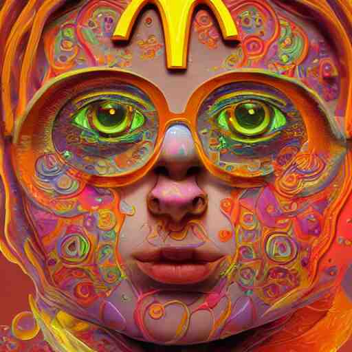 An extremely psychedelic portrait of McDonalds, surreal, LSD, face, detailed, intricate, elegant, lithe, highly detailed, digital painting, artstation, concept art, smooth, sharp focus, illustration