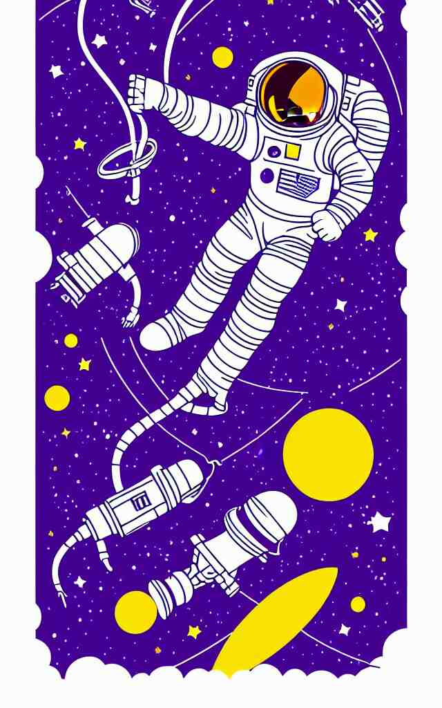 adobe illustrator vector graphics digital art of an astronaut printing in space, psychedlic monochromatic duoblend 