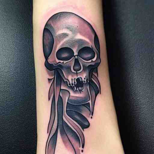 ghost tattoo design, hyper realstic, on arm, high detailed 