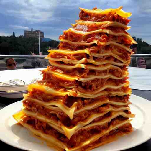 a tower of lasagna to the sky