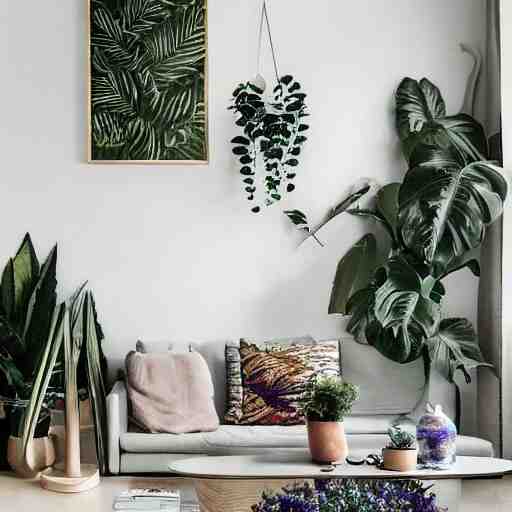 ! dream a living room with plants and speakers and a painting on the wall, a photorealistic painting by mollie forestier - walker, featured on tumblr, light and space, sanctuary, soft light, aesthetic 