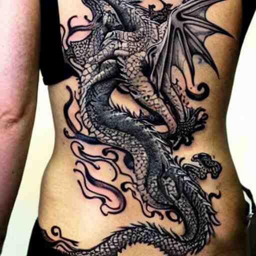 The most beautiful dragon tattoo art ever made on the human body, high detail,