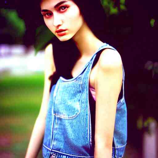 she, amazing, snapshot of, face, eyes, hair, neck of beautiful, fashionable, elegant, conservative, young, uzbek, fashion model and student, slender, tank top, denim shorts. image quite stunningly complex. nikon fm 2 film blow - up 