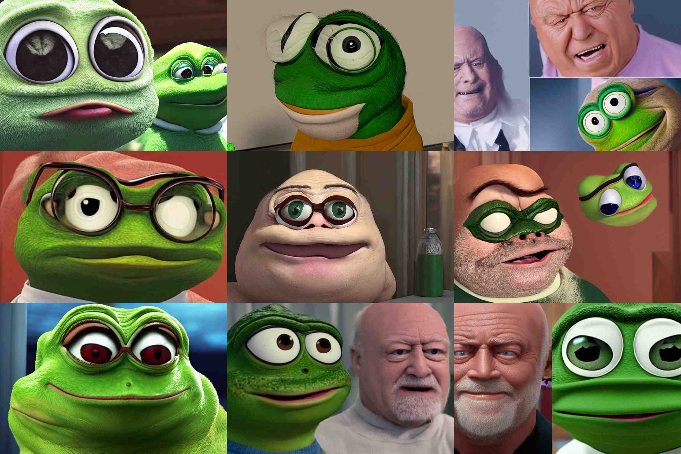 Pepe the Frog played by Hide The Pain Harold (András Arató), hyper-realistic, movie, meme, 8k