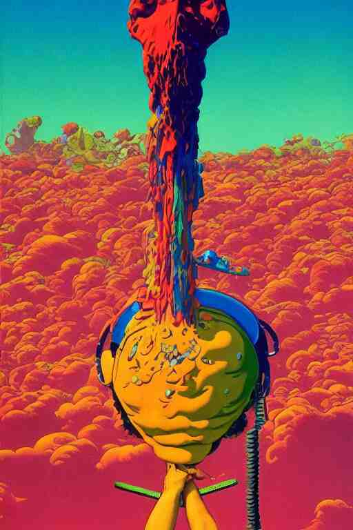 a colorful vibrant closeup portrait of Aerosmith licking a tab of LSD acid on his tongue and dreaming psychedelic hallucinations, by kawase hasui, moebius, Edward Hopper and James Gilleard, Zdzislaw Beksinski, Steven Outram colorful flat surreal design, hd, 8k, artstation