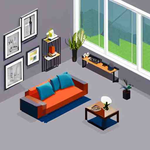 interior design of a beautiful and cozy isometric living room, modern minimal design, photorealist, 4 k 