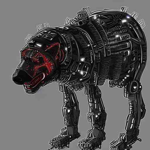 cybernetic hyena, bladerunner style, cyborg with lots of metal and wires, realistic highly detailed concept art 