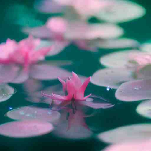 pale face lying under the water, water lilys, cinematic, shallow depth of field, atmospheric, ultra high detail, somber colors, close up of face, trending on artstation 