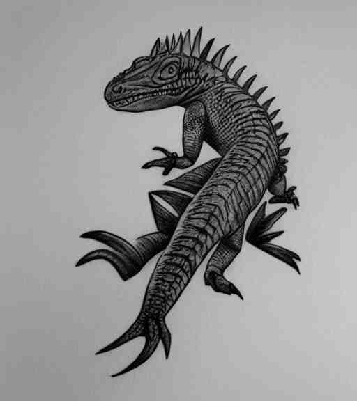 A realistic tattoo design of a giant lizard in the desert on white paper, realism tattoo design, highly detailed tattoo, shaded tattoo, hyper realistic tattoo