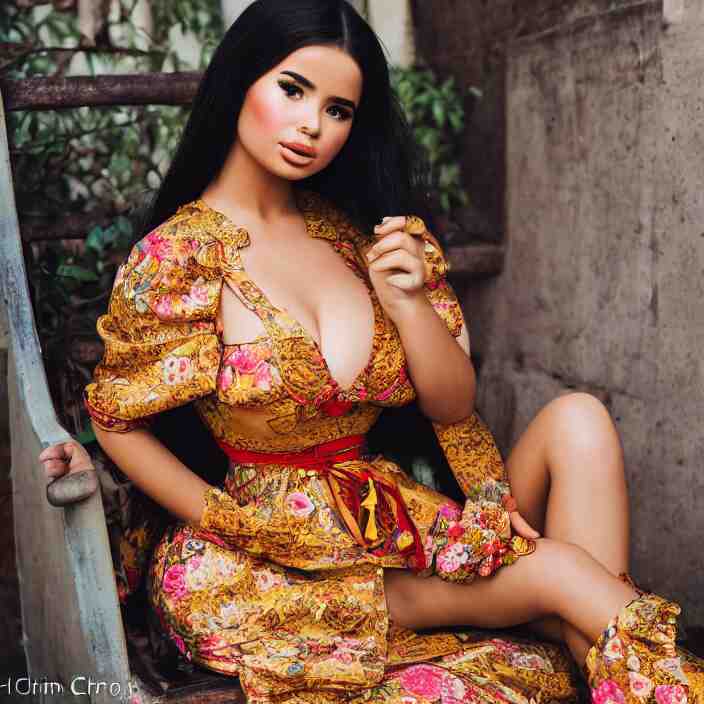 portrait of demi rose wearing southeast asian traditional dress, by charlotte grimm, natural light, detailed face, canon eos c 3 0 0, ƒ 1. 8, 3 5 mm, 8 k, medium - format print 