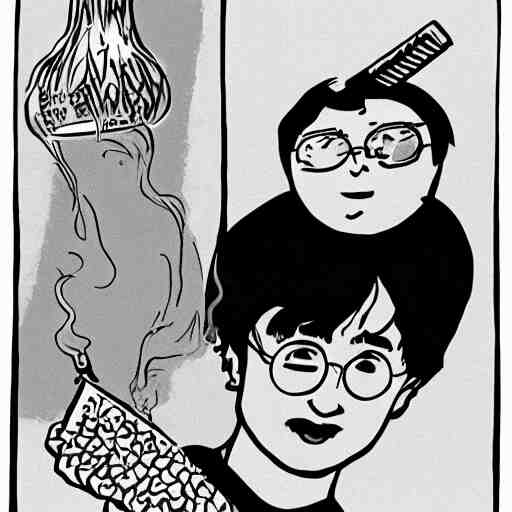 harry potter smoking a bong while sitting on a couch with a lava lamp next to him 