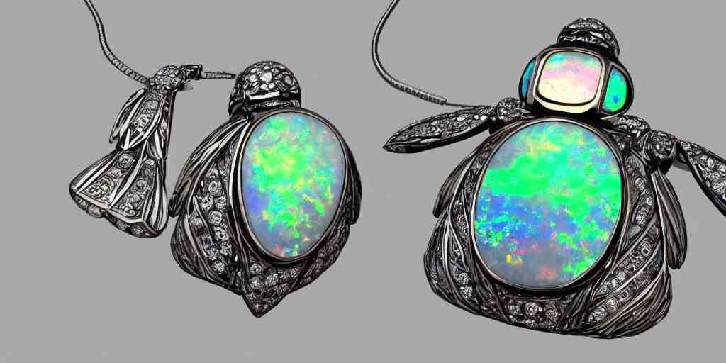 jewelry engraved in scarab, beetle, opal diamond, art noveau, art deco, 8k , artstation, render, elegant, album art