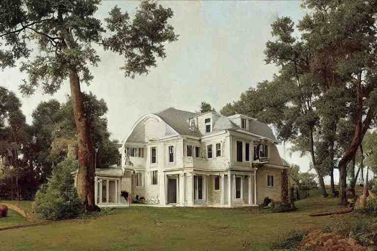 a small house and a mansion. they are divided by a wall of money by rockwell 