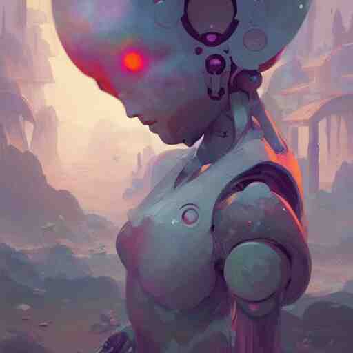 a beautiful illustration of a humanoid robot monk by pete mohrbacher and guweiz and josan gonzalez, graphic novel 