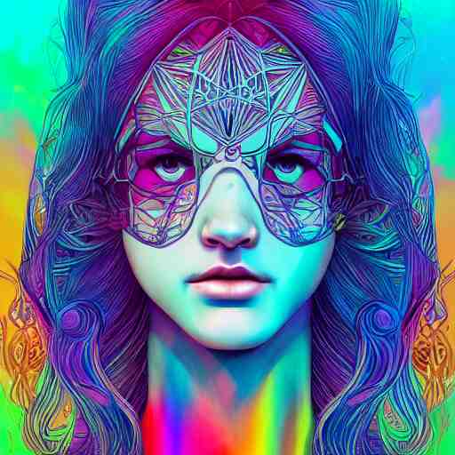 the head of a beautiful rainbow woman, an ultrafine detailed illustration by james jean, final fantasy, intricate linework, bright colors, behance contest winner, vanitas, angular, altermodern, unreal engine 5 highly rendered, global illumination, radiant light, detailed and intricate environment 