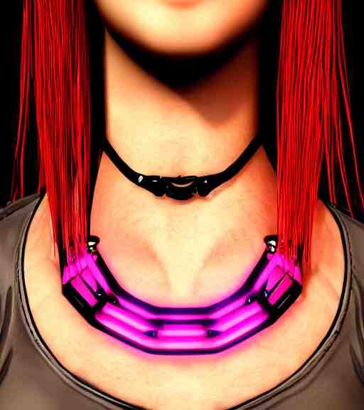 detailed realistic female character cyberpunk wearing thick steel collar around neck, realistic, art, beautiful, 4K, collar, choker, collar around neck, punk, artstation, detailed, female, woman, choker, cyberpunk, neon, punk, collar, choker, collar around neck, thick collar, tight around neck, punk, choker, neon, neon, cyberpunk, technological