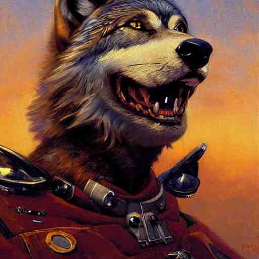 a portrait of a wolf dogman canine star pilot. highly detailed painting by gaston bussiere, craig mullins, j. c. leyendecker, furry 