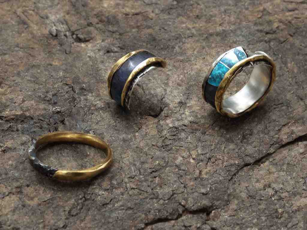 innovative rustic hand made rings hand crafted from silver and brass and natural gemstones