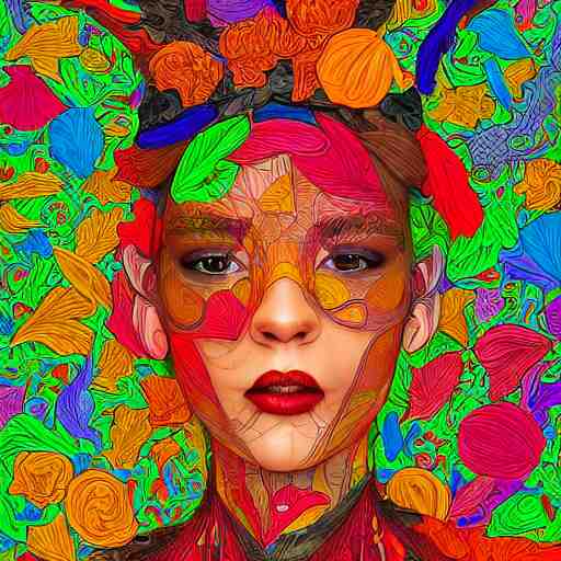 the portrait of a beautiful young woman partially made up of bell peppers of all colors, an ultrafine detailed illustration by james jean, intricate linework, bright colors, final fantasy, behance contest winner, vanitas, angular, altermodern, unreal engine 5 highly rendered, global illumination, radiant light, detailed and intricate environment 