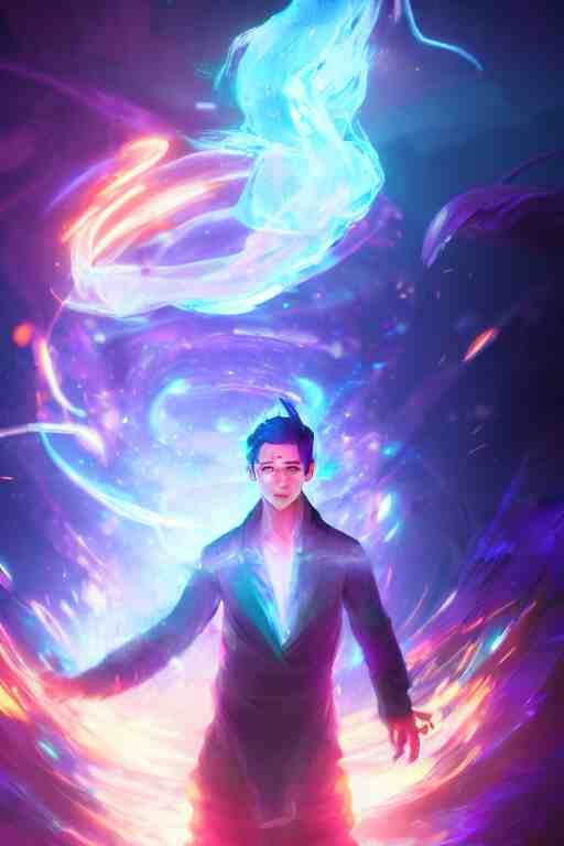 a human elemental sorcerer, blurred environment background, colorful magic effects, white skin, portrait, male, sharp focus, digital art, concept art, dynamic lighting, by emylie boivin and rossdraws 