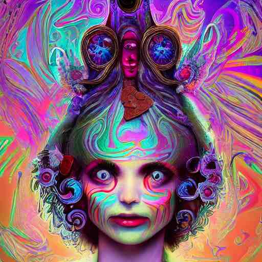 An extremely psychedelic portrait of Alice , in wonderland , surreal, LSD, face, detailed, intricate, elegant, lithe, highly detailed, digital painting, artstation, concept art, smooth, sharp focus, illustration