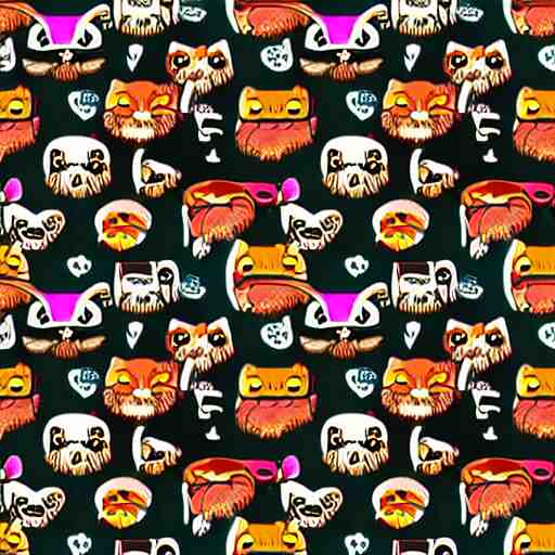 pattern made of several repeating cats wearing sunglasses. cartoon. colorful. cute. 