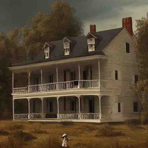 colonial house on the shore of Lake Huron, felix Kelly, artstation, Matte painting