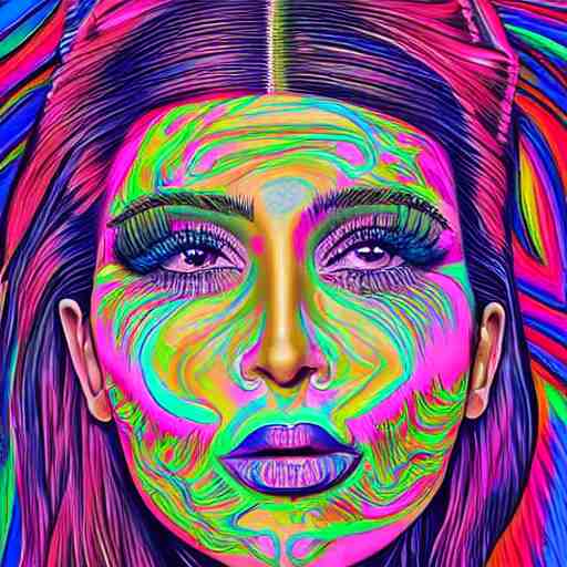 an extremely psychedelic portrait of kim kardashian, surreal, lsd, face, detailed, intricate, elegant, lithe, highly detailed, digital oth, sharp focus, illustration, 