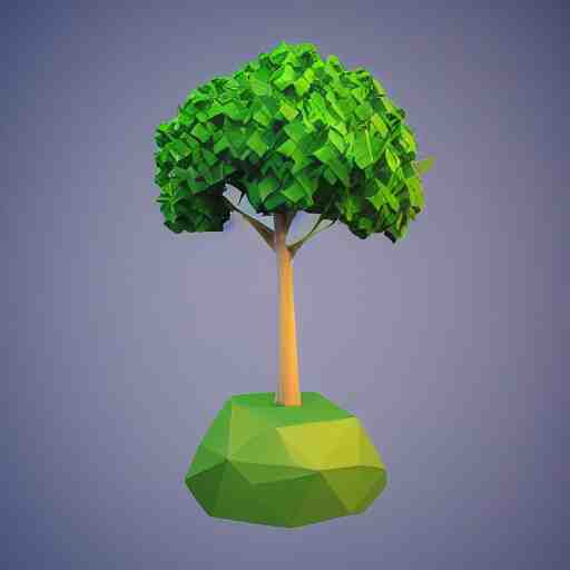 a 3d low poly object of just a small green tree on the blue background