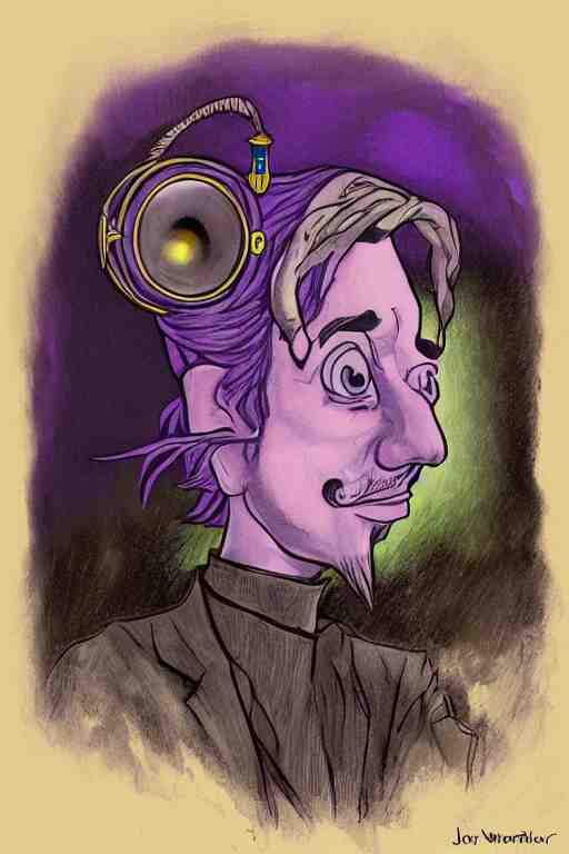 violet prince, painted by jason van hollander and melvyn grant, trending on artstation, rembrandt lighting fish eye pixar, magic realism, noodly, futuresynth, ink drawing 
