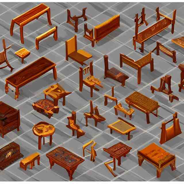 a digital painting of isometric medieval furniture by yusuf artun, highly detailed, digital art, isometric, artstation hd 