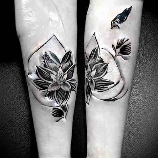 black and white tattoo of koi fish with camelia flowers, on white background, japanese traditional style, stylized, 