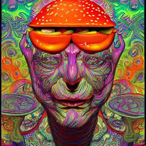 An extremely psychedelic portrait of McDonalds, surreal, LSD, face, detailed, intricate, elegant, lithe, highly detailed, digital painting, artstation, concept art, smooth, sharp focus, illustration