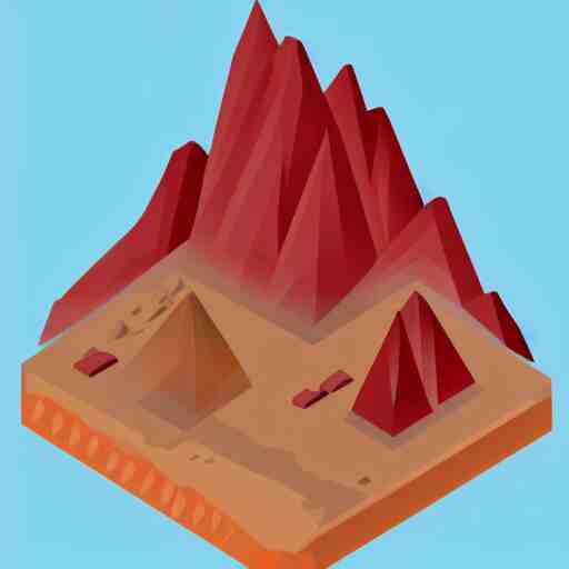 isometric view of a mountain with red gems as resources, svg