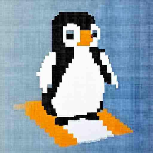 pixel art of a penguin climbing a mountain. backlit with blue light at midnight 