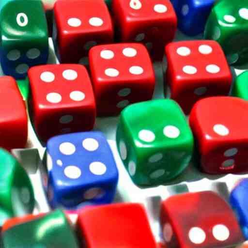 red dice on green dice on blue dice